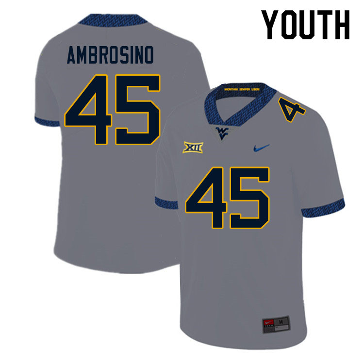 NCAA Youth Derek Ambrosino West Virginia Mountaineers Gray #45 Nike Stitched Football College Authentic Jersey ID23Y48DB